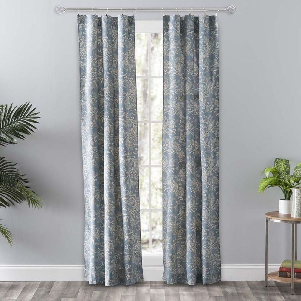 Ellis Curtain -  Lexington Leaf Pattern on Colored Gr Blue